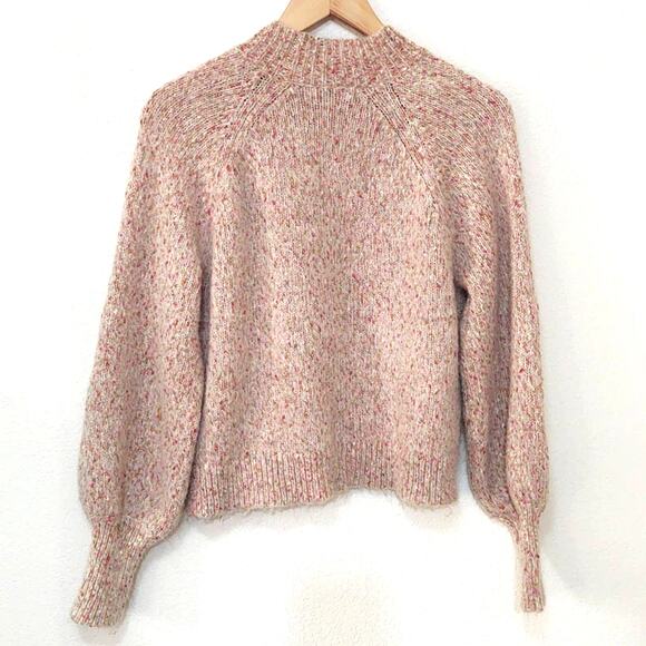 Lush taupe speckled pink balloon sleeve sweater wool blend - Picture 2 of 5